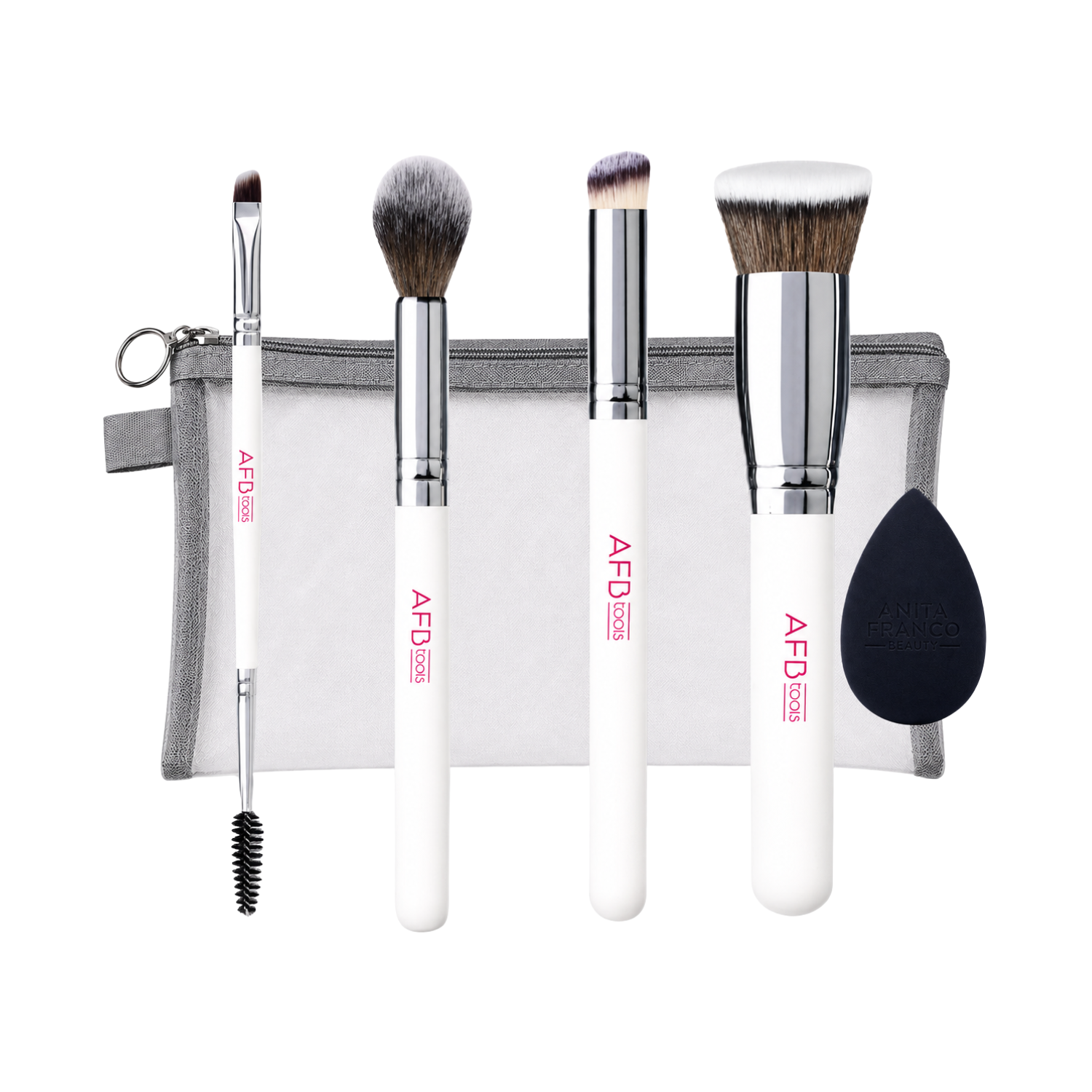 Pack Brochas Maquillaje Profesional 4 Piezas + Estuche + Esponja