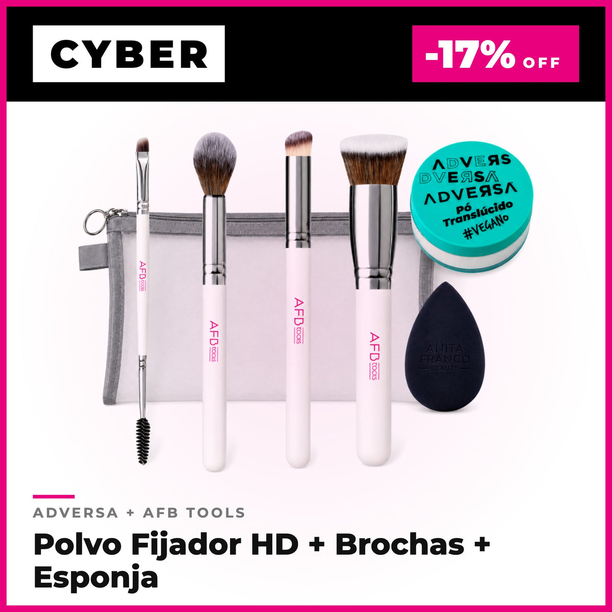 Cyber 2 al 7 octubre - Pack Polvo Fijador HD + Brochas 4 Piezas + Esponja AFB TOOLS -18% OFF