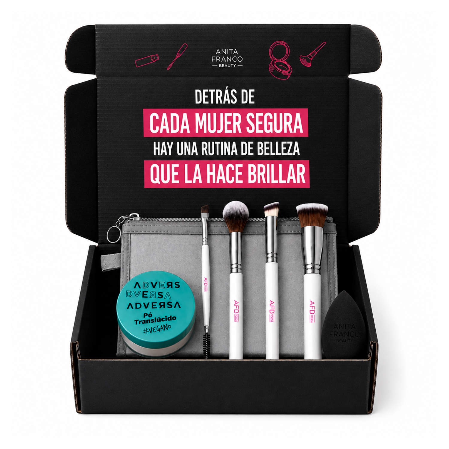 Pack Polvo Fijador HD + Brochas 4 Piezas + Esponja AFB TOOLS