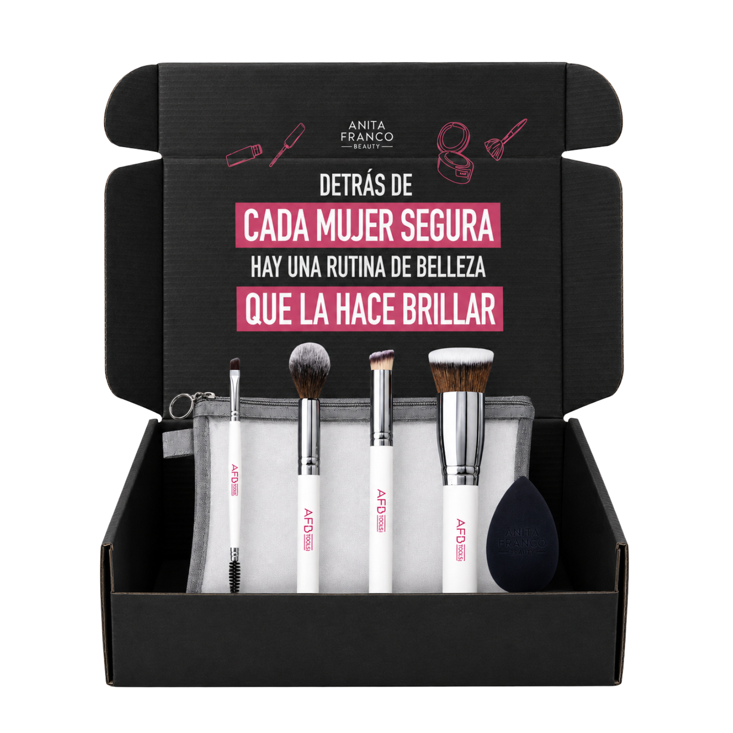 Pack Brochas Maquillaje Profesional 4 Piezas + Estuche + Esponja